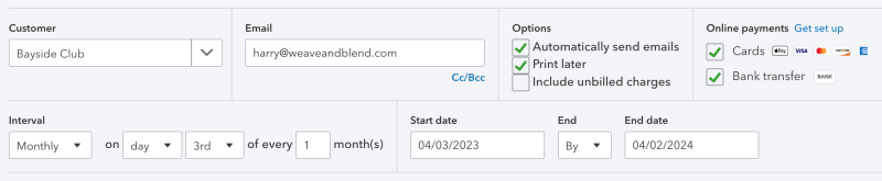 Quickbooks repeating invoice template