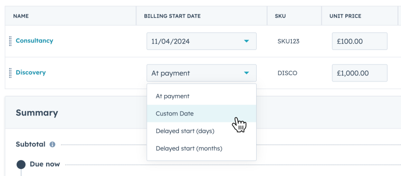 Billing start date