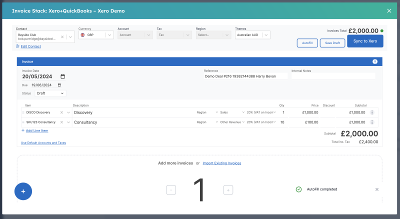 Invoice Stack screen