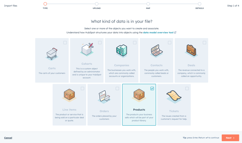 HubSpot import screen